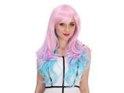 Halloween Women Cosplay Wigs CoastaCloud Cartoon Pink and Blue Ombre 2 Tones Long Curly Wig Color Hair Wigs with Bang 65