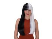 Women Wig Hair CoastaCloud Halloween Cosplay Long Curly Black White Split Color Synthetic Wigs with Flat Bangs 28 70cm