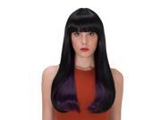Women Wig Hair CoastaCloud Long Straight Black Purple Fashion Synthetic Hair Wig with Flat Bangs Party 25 63cm