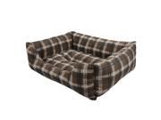 Soft Washable Dog Cat Pet Bed Cushion Rectangle Pet Bed All Season Pet Bed with Classical Plaid Design Large Coffee