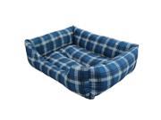 Soft Washable Dog Cat Pet Bed Cushion Rectangle Pet Bed All Season Pet Bed with Classical Plaid Design Large Blue