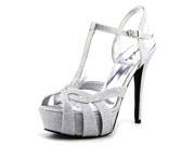Qupid Gaze Women US 7 Silver Peep Toe Platform Heel
