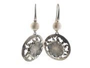 DANI G. STERLING SILVER FLORAL CARVED MOTHER OF PEARL DANGLE EARRINGS