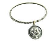 DANI G. 14KT GOLD STERLING SILVER REPLICA ROMAN COIN ROUND SLIP ON TWISTED BANGLE