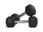 Pair 10 lb Black Rubber Coated Hex Dumbbells Weight Training Set 20 lb Fitness