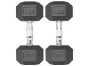 Pair 25 lb Black Rubber Coated Hex Dumbbells Weight Training Set 50 lb Fitness