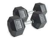 Pair 60 lb Black Rubber Coated Hex Dumbbells Weight Training Set 120 lb Fitness
