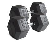Pair 95 lb Black Rubber Coated Hex Dumbbells Weight Training Set 190 lb Fitness