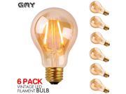 GMY Lighting 6W Dimmable Edison Style A19 LED Filament Bulb UL E26 AC120V 2700K 6 PACK Warm White