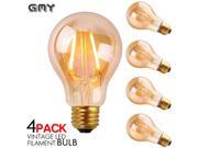GMY Lighting A19 2.5W Edison Vintage Style Dimmable LED Filament Light Bulb 2200K Warm White 4 PACK