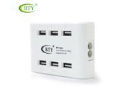 BTY 60 Watt 6 Port USB Desktop Rapid Charger Intelligent Multi Port USB Charger Desktop Hub with Auto Detect Technology for iPhone 6s 6 6 Plus iPad Air 2