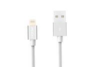 [Apple MFI Certified] ROCK® 1M Nylon Braided Tangle Free Aluminum Casing 8 pin Lightning to USB Sync Charger Cable White