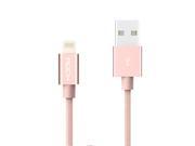 [Apple MFI Certified] ROCK® 1M Nylon Braided Tangle Free Aluminum Casing 8 pin Lightning to USB Sync Charger Cable Rose Gold