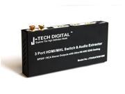 J Tech Digital HDMI 1.4 Switch Switcher Box Selector 3 In 1 Out HDMI Audio Extractor Splitter with Optical SPDIF RCA L R Audio Out Remote Control Supports A