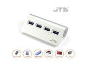JTD ® USB 3.0 Hub 4 Port Portable Aluminum charging and Data Hub 3 Foot USB 3.0 Cable Silver