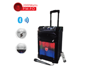 Nutek TS 30110 10 inch Plastic Portable Trolley Speaker BLUETOOTH FM Radio USB TF Card AUX Rechargeable Battery Wired Mic Remote Controller Party Light