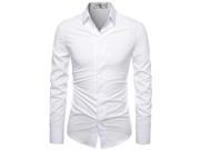 Mens White Wrinkle Free Stretch Hidden Button Down Dress Shirts [size L]