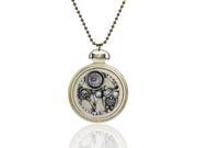 SEXY SPARKLES Steampunk Necklace Ball Chain Antique Bronze Round Halloween Owl Key Gear Pendant With Clear Rhinestone