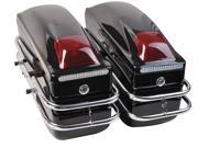 Motorcycle Cruiser Hard Trunk Saddle Bags Trunk Luggage w Lights Mounted Black