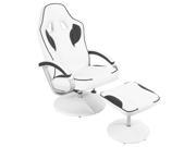 Executive Pu Leather Racing Style Bucket Seat Chair leisure Recliner w Ottoman White