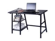 Modern Trestle Desk Wood Laptop Writing Table Shelves Computer Desk Black