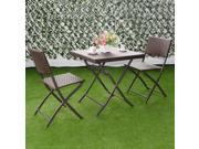 3 PC Outdoor Folding Table Chair Furniture Set Rattan Wicker Bistro Patio Brown