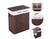 Double Rectangle Bamboo Hamper Laundry Basket Cloth Storage Bag Lid Brown