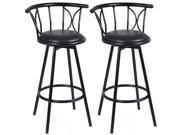 Set of 2 Black Barstools Modern Swivel Rotatable Chairs Steel Counter Height