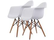 Set of 2 Mid Century Modern Molded Eames Style Dining Arm Chair Wood Legs