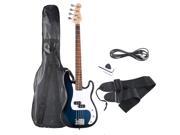 Blue Full Size 4 String Electric Bass Guitar with Strap Guitar Bag Amp Cord