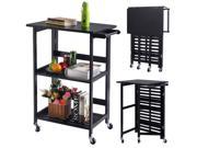 Foldable Wood Kitchen Cart Utility Serving Rolling Cart w Casters Black