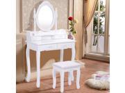 White Vanity Wood Makeup Dressing Table Stool Set Bedroom with Mirror 4Drawers