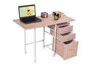 Folding Computer Laptop Desk Wheeled Home Office Furniture With 3 Drawers