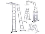 GoPlus 12.5FT EN131 330LB Multi Purpose Step Platform Aluminum Folding Scaffold Ladder