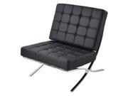 PU leather Pavilion Chair Barcelona Style Steel Frame Chaise Lounge Modern Black