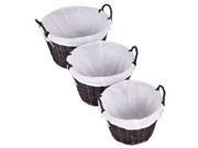Set of 3 Round Hand woven Willow Wicker Storage Basket With White Lining