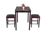 3 PCS Counter Height Dining Set Faux Marble Table 2 Chairs Kitchen Bar Furniture
