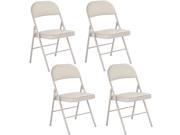 Set of 4 Folding Chairs Steel PU Portable Home Garden Office Furniture Beige