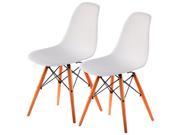 COSTWAY 2PCS Mid Century Modern Eames Style DSW Dining Side Chair Wood Leg White