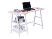 Modern Trestle Desk White Wood Laptop Writing Table Shelves Computer Desk