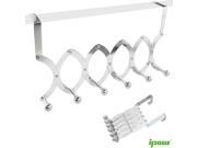 Foldable Over The Door Storage Organizer Rack Hanger Holder for Home Office Use for Jackets Coats Hats Scarves Purses 6 Hooks Chrome