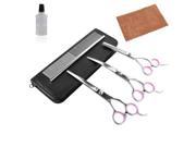 Titanium Coated Stainless Steel Pet Grooming Scissors Set Thinning Straight Curved Shears Comb Oil and Cloth Perfect Trimming Kit for Long Short Hair Co