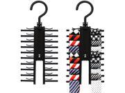 2 PACK IPOW Black Tie Belt Rack Organizer Hanger Non Slip Clips Holder With 360 Degree Rotation Securely up to 20 Ties
