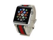 iPM Leather Nylon Band with Buckle for Apple Watch 38mm Blue Red Stripe