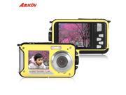 Amkov 24MP Underwater Shockproof and Dustproof Digital Camera with Dual Full color LCD Displays 16X Digital Zoom and Fully Waterproof for up to 10 Feet