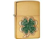 Zippo CHOICE Four Leaf Clover Emblem Brushed Brass Windproof Pocket Lighter 28806