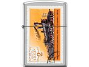Zippo Satin Chrome Russian Orange Train Postage Stamp Windproof Pocket Lighter 205CI401254