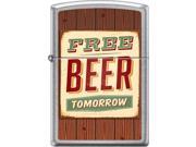 Zippo Street Chrome Free Beer Tomorrow Windproof Pocket Lighter 207CI012664