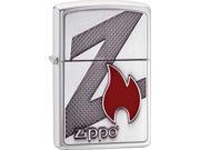 Zippo Logo Flame Emblem Attached Brushed Chrome Windproof Pocket Lighter 29104