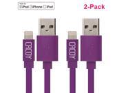 [MFi Licensed] CACOY 2XPack Flat 3.3 feet 1 meter Lightning to 8 Pin USB iPhone Power Cord for iPhone 6 charger cable Purple